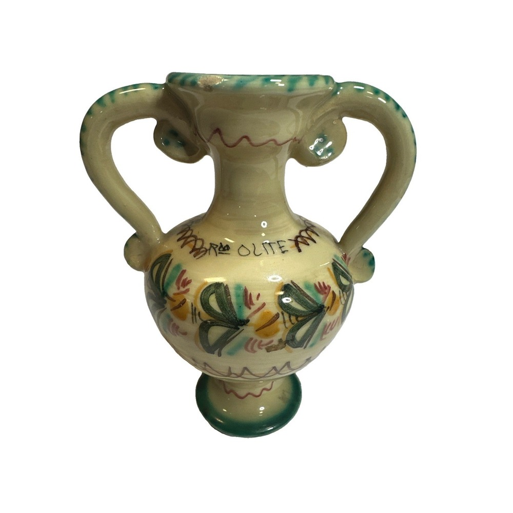 VINTAGE DRIP GLAZED VASE COLLECTIBLE POTTERY 6 INCHES DOUBLE HANDLE M. PUENTE